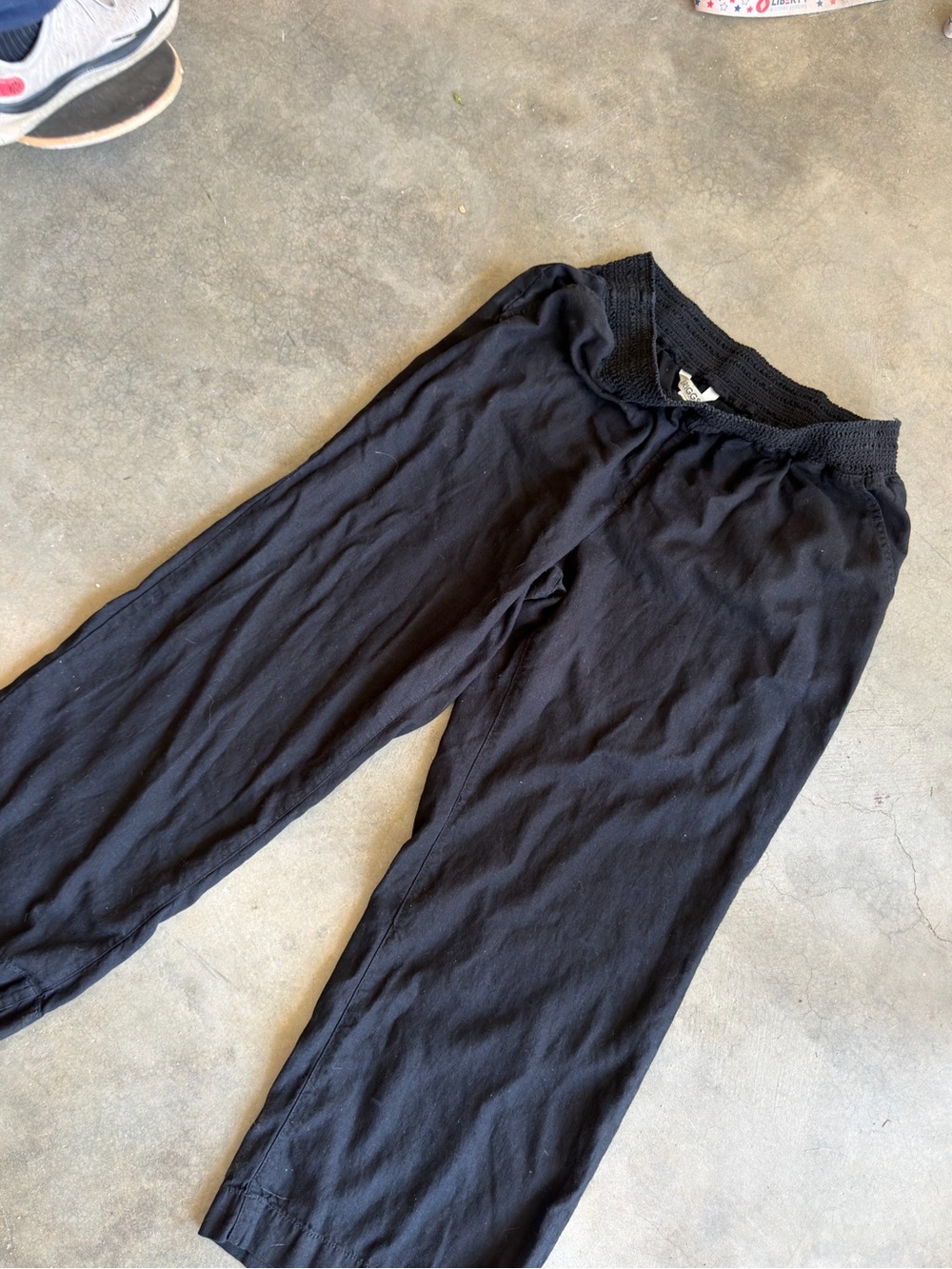 Black Wide-Leg Flowy Linen Pants with Smocked Waist